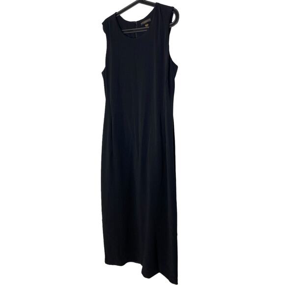 Donna Karan New York Black Label Dress Size US 14 IT48 Wool Black Sheath Long - Picture 1 of 16